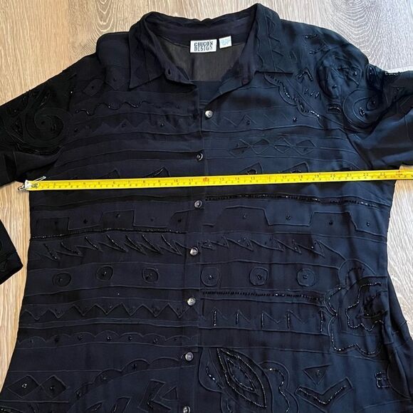 VTG Chico’s Black Beaded Oversized button Up Tunic Swim Cover Up Split Hem 3 XL - Picture 14 of 16